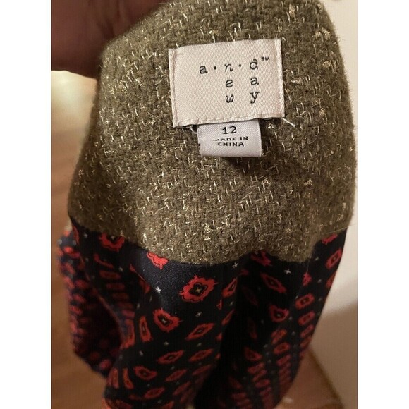 A New Day Blazer Jacket Womens 12 Green Gold Metallic Wool Blend Pockets Lined - Picture 6 of 8